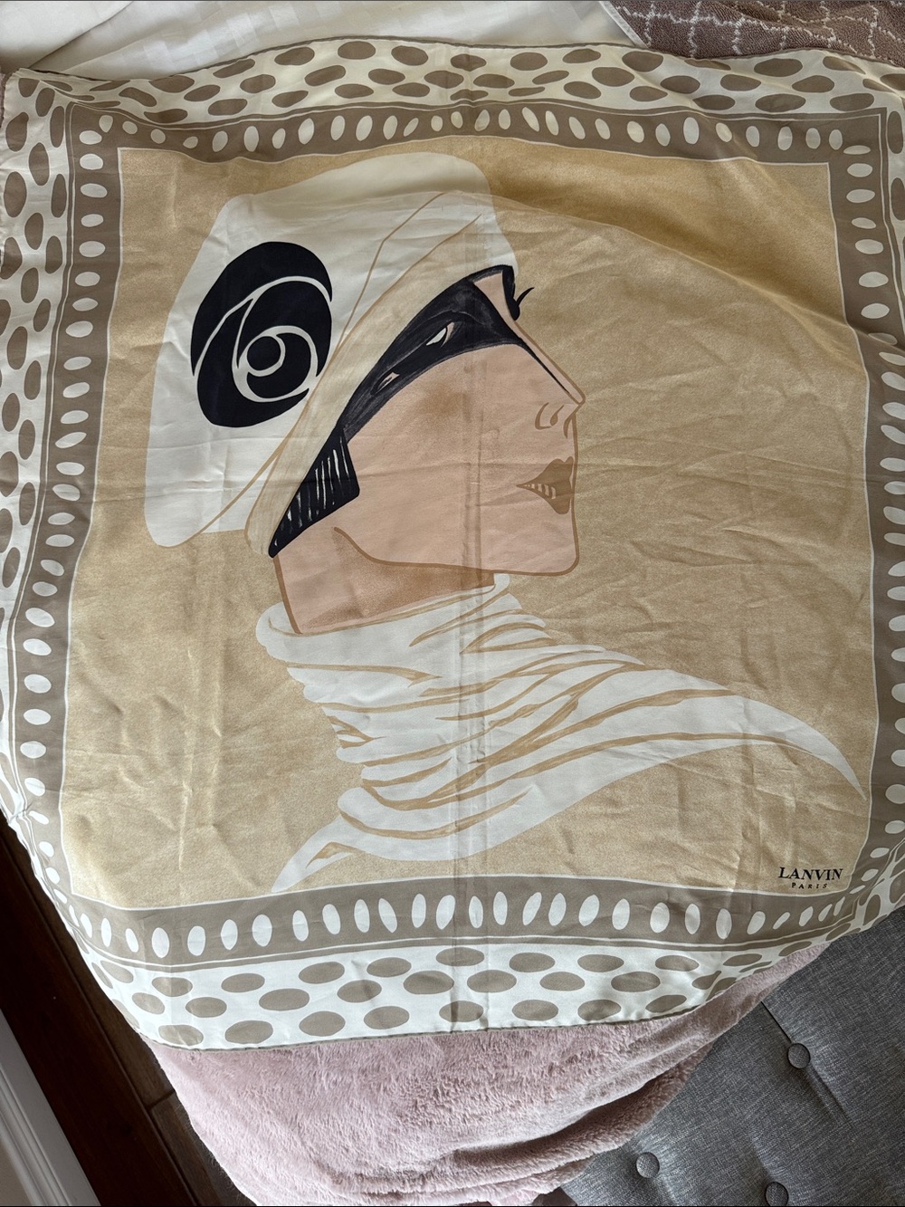 Lanvin Beige, Cream & Black Graphic Silk Scarf